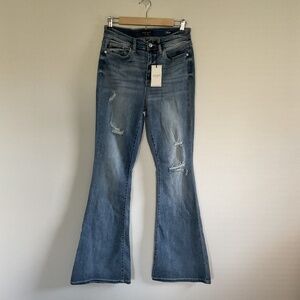 Judy Blue Jeans Sz 9/29 Blue High Waist Flare Distressed Denim Bell Bottom NEW